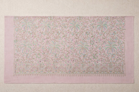 Fine Wool Aari Embroidered Stole – Handcrafted Floral Scarf in Soft Blush Pink