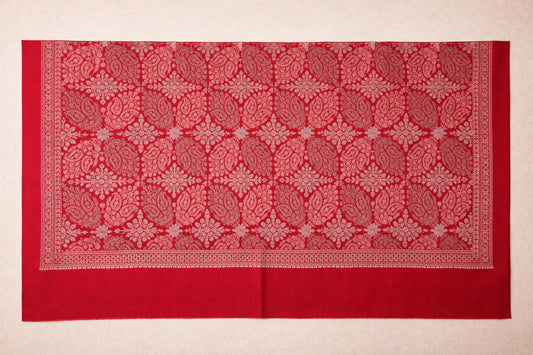 Fine Wool Aari Embroidered Stole – Handcrafted Floral Scarf in Classic Red